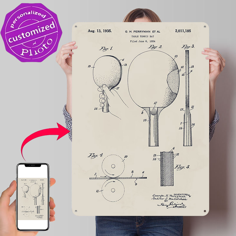 Table Tennis Custom Bat - Table Tennis Bat Patent Metal Poster